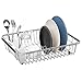 SANNO Dish Drying Rack, Expandable Dish Drainer Over Sink in Sink On Counter with Utensil Silverware Storage Holder, Rustproof Stainless Steel