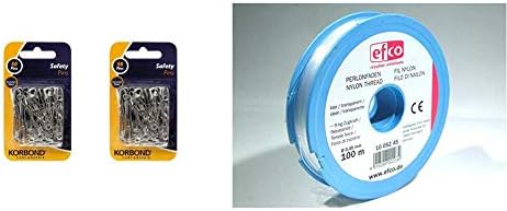 Korbond 2 x 50-Piece Safety Pins & Efco Polyamide Thread tensile Force Approx. 9 kg ø 0,45 mm 100 m Clear, 12 x 5 x 2 cm