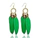 Pandahall 1Pair Fashion Feather Earrings with Brass Earring Hooks Long Dangle Earrings for Women Lady Girls Gifts Green