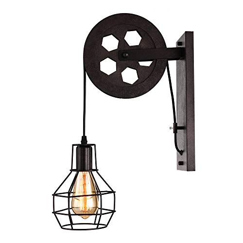 BAYCHEER 1 Light Wall Sconce Keyed Socket Pulley LED Industrial Wall Sconces Retro Wall Lights Fixture for Indoor Lighting Barn Restaurant in Rust Finished - Thumbnail 6