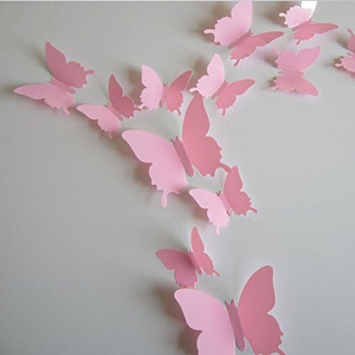 Chunney® 24 Pcs 3D Butterfly Wall Stickers Home Decoration Butterflies Sticker for Living Room Kids Rooms (Pink)