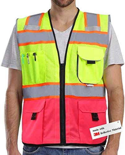 Dib Safety Vest Reflective with Pockets and Zipper, High Visibility ...