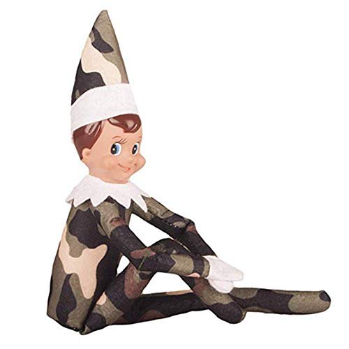 EVERMARKET Elf Plush Dolls for Festival Christmas Holiday New Year on The Shelf Gift for Children Adults (Green Camouflage Boy)