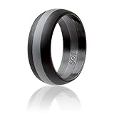 Silicone Wedding Ring By SOLEED (Action Pro Series), Safe and Sturdy Silicone Rubber Wedding Band Designed for Fitness, Kettlebell and Exercise Bands Workout - Black with Dark Grey, size 10