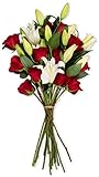 Benchmark Bouquets Red Roses and White Oriental Lilies, No Vase