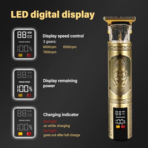 Professional Hair Clippers with LED Display, Electric T Blade Hair Trimmer with 9 Guide Combs Cordless Rechargeable Zero Gapped Electric Shavers for Men, Hair Cutting Kit for Barbers and Stylists