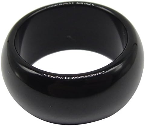 Natural Black Agate Gemstone Plain Band Ring Women (6.5)