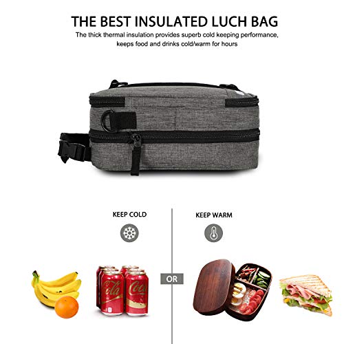 MIER Insulated Lunch Box Bag Expandable Lunch Pack for Men, Women, Grey