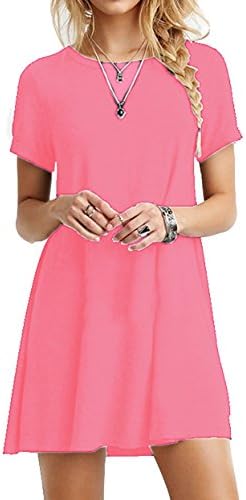 Aserlin Women's Short Sleeve Casual Loose T-Shirt Dress With Pockets Pink-S