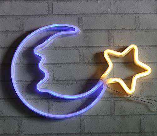 Neon Light Sign Blue Moon Star Neon Night Light for Kids' Bedroom Wall Art LED Decorative Lights for Home USB Powered LED Crescent Moon Neon Christmas Birthday Gift(NEMBSWW) - Thumbnail 4