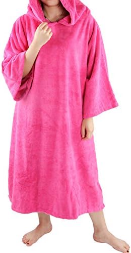 Thick Microfiber Surf Wetsuit Changing Poncho Towel with Hood – Hooded Bath Robe Poncho - One Size Fit All (Pink)