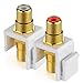 TNP RCA Keystone Jack Insert Connector Socket Modular Adapter Snap in Female 2RCA Port Gold Plated Inline Coupler for Wall Plate Outlet Panel Mount, 2 Channel Audio Red + White (1 Pack)