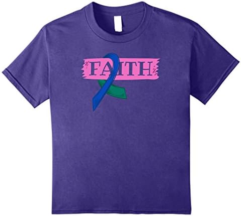 Kids Thyroid Cancer Awareness Shirt Faith Teal Blue Pink Ribbon 12 Purple