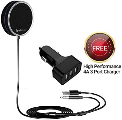Tewtross Bluetooth Handsfree Car Receiver Kit with Microphone, CVC 6.0 Noise Cancellation, 2 Phone Connect, with Charger(Black)