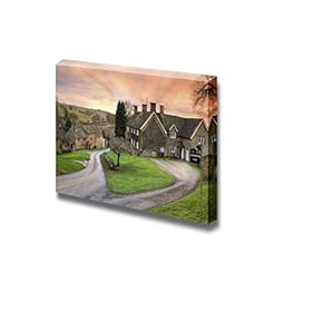 Canvas Prints Wall Art - Winderton Village at Sunset, Gloucestershire, England | Modern Wall Decor/Home Decoration Stretched Gallery Canvas Wrap Giclee Print. Ready to Hang - 12" x 18"