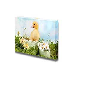 Canvas Prints Wall Art - Peeping Newborn Easter Duckling in a Daisy Garden - 12" x 18"
