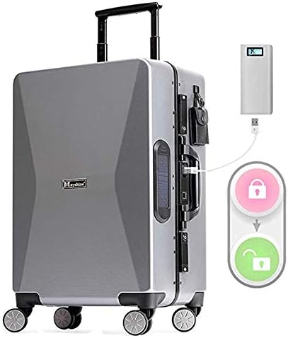 WZHESS Business Boarding Trolley Case, Mobile Phone Charging High-End Fingerprint Unlocking Trolley Case Smart Fully Automatic Travel
