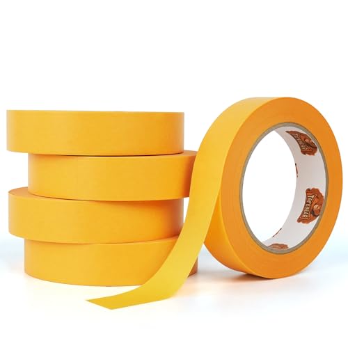 TAPEBEAR Goldband Klebeband Profi Malerkrepp 25mm x 50m, 5x Malerband Maler Abklebeband Gold Washi-Papier Selbstklebend für Innen Malerarbeiten, Lackieren und Renovierungen thumbnail 1