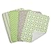 Lauren 4 Pack Burp Cloth Set - 4 Deluxe Burp Cloths, Dot, Stripe, Circle and Stripe Print, Green, Gray and White, White Cotton Terry Cloth, 10 in x 13 in