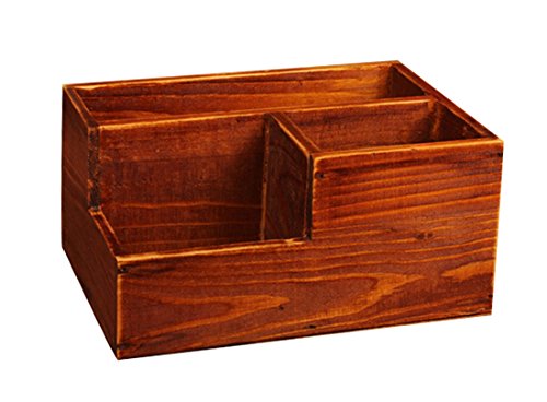 Bestwoo Wooden Desktop Storage Office/Home Supplies Organizer Remote Control Holder Caddy (Brown)