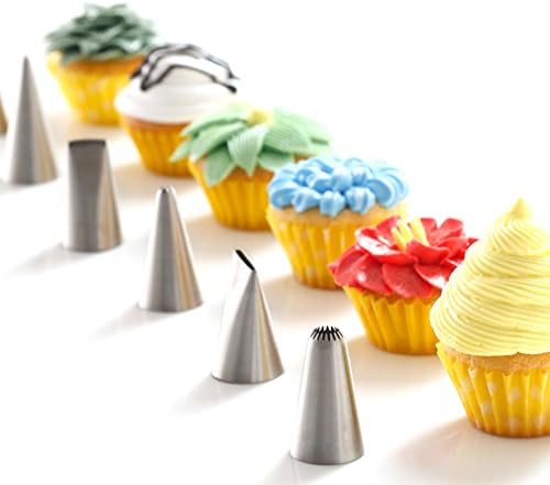 DIY Cake Decorating Supplies Piping Tips Set for Cupcakes Cookies - 26pcs Stainless Steel Pastry Tips, 1 Reusable Plastic Couplers, 1 Flower Nail and 1 Brush with Storage Case
