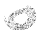 Diamond-Cut 3mm Wide Sterling Silver Figaro Chain Necklace Italian(Lengths 16