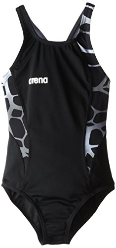 Arena Girl's Carbonite One Piece Swimsuit, Black/Asphalt/White, 28