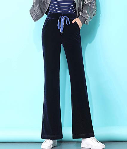 Kedera Women's Corduroy Velvet Pants Comfy Pull on Elastic Waist Trousers Drawstring Pants Dark Blue