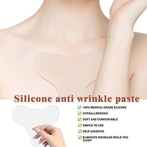 Anti Wrinkle Resuable Chest Silicone Pad, AKARY 100% Medical Grade DÃ©colletÃ© Set of 2 Pcs Neck Chest Care Mask Sheet Can Be Washed for Anti-Wrinkle,Moisturizing, Keeping Skin Smooth (T Shape)