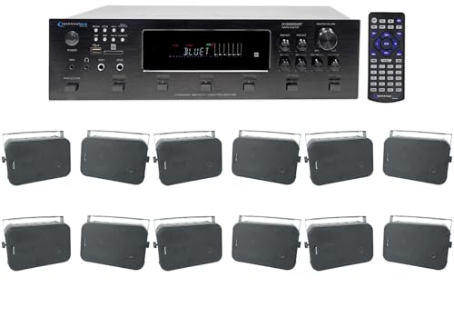 Audiosavings Bundle: (1) Technical Pro H12X500UBT 6000w 6-Zone 12-Speaker Home Theater Bluetooth Receiver Bundle with (6) Rockville HP65S-8 Black Swivel Home Theater Speakers (7 Items)