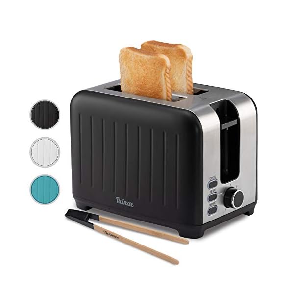 Twinzee Vintage Toaster Black matte Retro Toaster 2 Slices Stainless Steel with Bamboo Clips