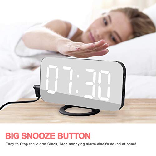 image for EVILTO Modern Alarm Clock with USB Charger Ports Digital Mirror Alarm 