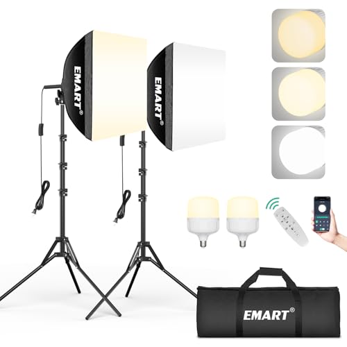 EMART Softbox 40 x 40 cm, 50 W 3000-6000 K LED Photo Studio Light, Foldable Softbox with Stand, Soft Box for Video, Photography, Portraits in Studio