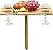 INNO STAGE Portable Bamboo Wine Table for Picnic, Foldable Snacks Cheese Board/Plate for Outdoor on Beach Park or Indoor Bed-4 Positions Holder for Glasses-Valentine's Day Gifts