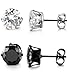 FIBO STEEL Stainless Steel Mens Womens Stud Earrings Black Round Cubic Zirconia Inlaid, 3mm-8mm Available (2 pairs set)