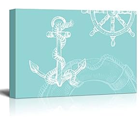 Wll Art Ship Helm and Anchor on Teal...