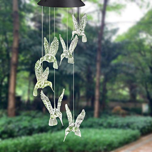 Gotian Solar LED Wind Chime Transparent Hummingbird Wind Chime Color Changing, Transparent Hummingbird Elegant, Color-Changing Hummingbird Wind Chime Light Cute and Beautiful