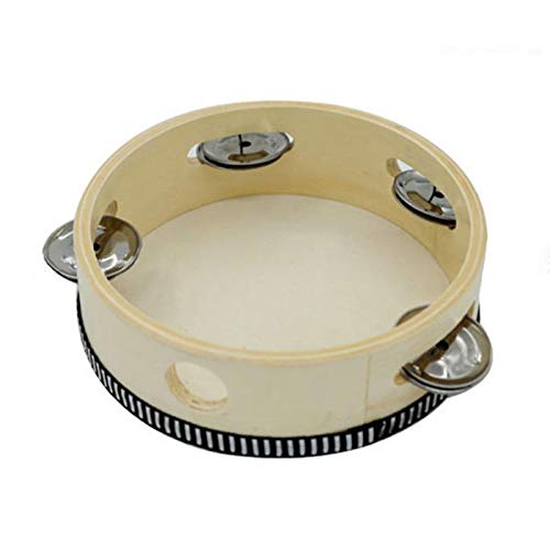 image for Musfunny Hand Held Tambourine Drum 6 inch Bell Birch Metal Jingles Per