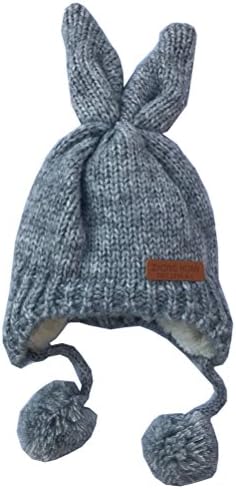 Chihom Toddler Infant Kids Boys Girls Knitted Hat with Earflaps Cute Rabbit Beanie Skull Cap Warm Cuff Winter Caps Grey