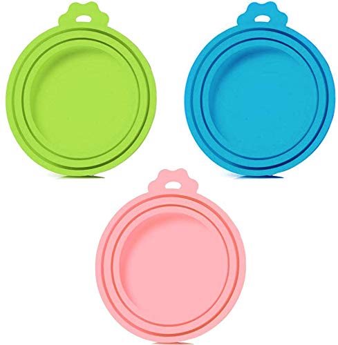 Jrancc Can Covers 3 Pack Pet Can Cover Grade Silicone Standard Size Blue Green and Pink Food for Dog Cat Can Food
