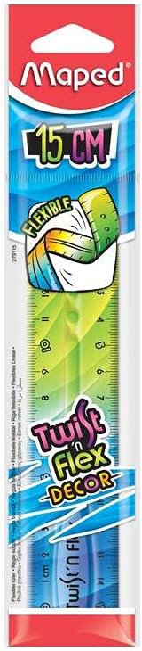 Régua flexível de 15 cm, decoração twist'n flex, dupla graduação, plástico inquebrável, design lúdico para crianças e alunos, ideal para escola e escritório, cores variadas