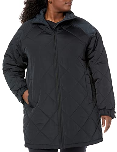 AMAZON ESSENTIALS WOMEN’S RELAXED-FIT RECYCLED POLYESTER MID LENGTH PUFFER COAT (AVAILABLE IN PLUS SIZE) (PREVIOUSLY AMAZON AWARE), BLACK, XX-SMALL