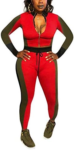 Women Sexy Tracksuit Sets Color Block Full Zip Up Hoodie and Skinny Long Pant 2 Piece Outfits