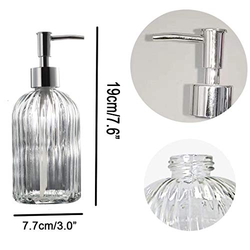 Footsior Soap Dispenser 2 Pack, 18 Oz Clear Vertical Striped Glass