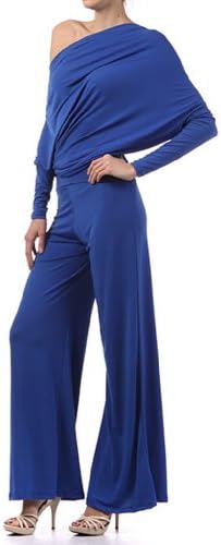 MULTI WAY Reversible PLUNGING Convertible Romper Jumpsuit Off One Shoulder Halter - Blue - Medium