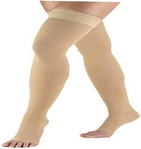 Sira Thigh Length (15cm Above Knee) Compression Varicose Stockings, Grade – II, Medium Pressure (23-32 mmHg), Medically approved Varicose Vein Stockings, Latex free, Anti Swelling. (L - Beige)