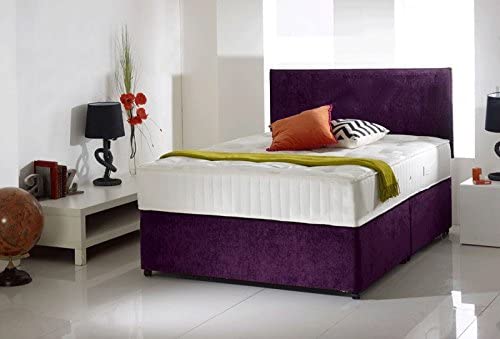 Purple Divan Bed With Orthopaedic Mattress Headboard 4ft6 Double