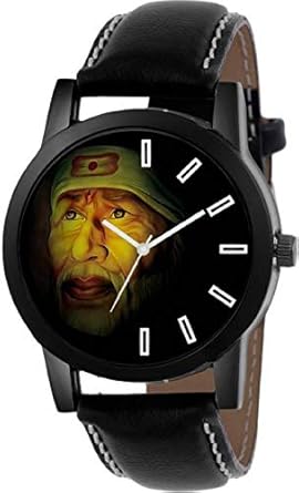 Swadesi Stuff Leather Strap Lord Sai Baba Black Dial Analogue Watch for Men and Women