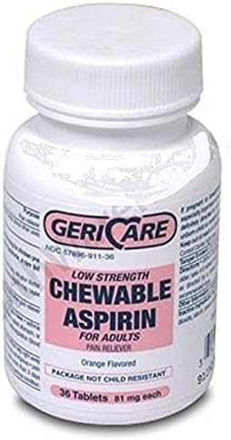 GeriCare Low Strength Chewable Adult Aspirin 81mg, 36 Tablets Per Bottle (5 Pack)