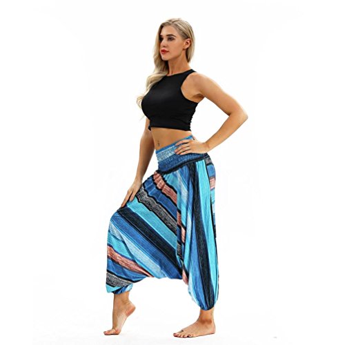 Yoga Pants,Women Casual Loose Yoga Trousers Baggy Boho Aladdin Jumpsuit Harem Pants (Light Blue, Free Size) - Thumbnail 2